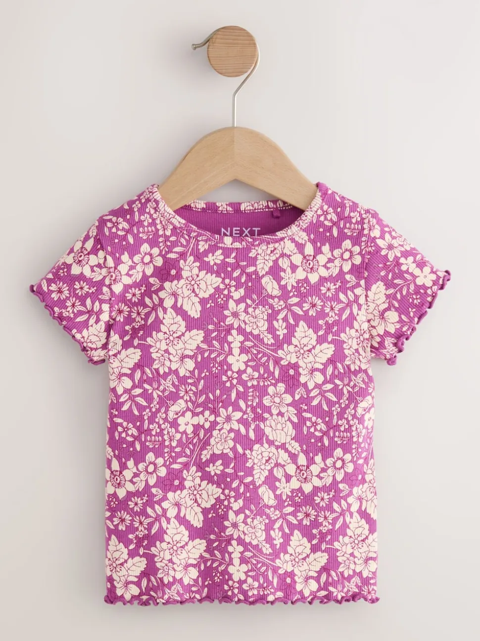 Floral pourpre - T-shirt côtelé à manches courtes (3mois à7ans)