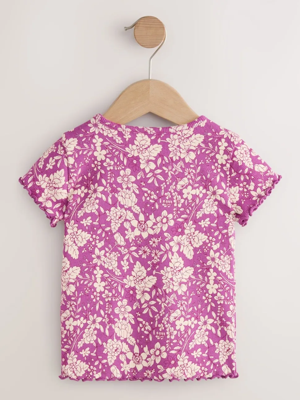 Floral pourpre - T-shirt côtelé à manches courtes (3mois à7ans)
