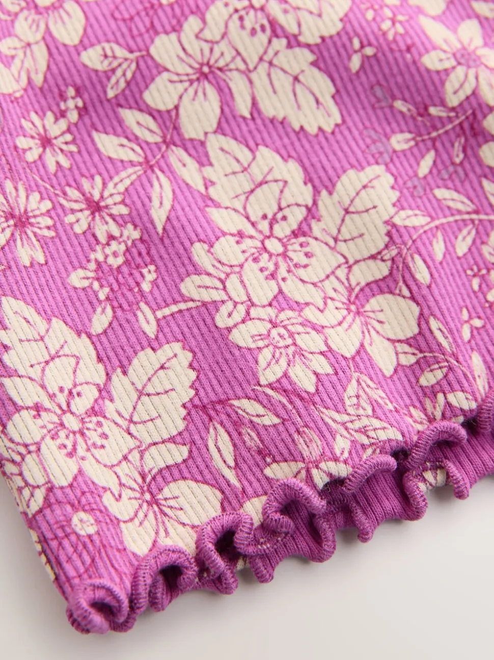 Floral pourpre - T-shirt côtelé à manches courtes (3mois à7ans)