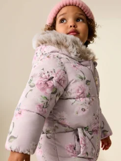 Floral rose - Combinaison de neige Résistant à la douche Faux Fur Trim (3mths-7yrs)