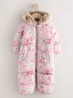 Floral rose - Combinaison de neige Résistant à la douche Faux Fur Trim (3mths-7yrs)