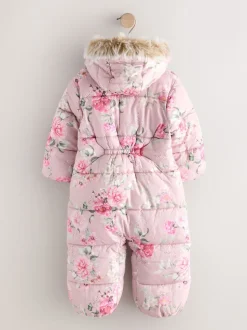 Floral rose - Combinaison de neige Résistant à la douche Faux Fur Trim (3mths-7yrs)