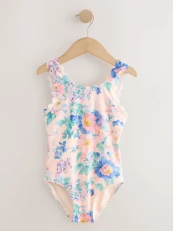 Floral rose - Maillot de bain festonné (3-16ans)