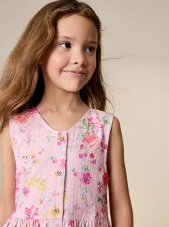 Floral rose - Robe boutonnée à Manches courtes Rayure (3-16ans)