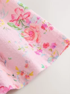 Floral rose - Robe boutonnée à Manches courtes Rayure (3-16ans)