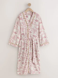 Floral rose - Robe de chambre en viscose/lin Blend