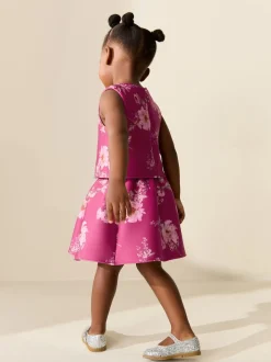 Floral rouge - Ensemble haut et jupe en plongée sous-marine (3mois-7ans)