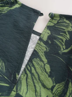 Floral vert - Robe mi-longue imprimée à manches bouffantes