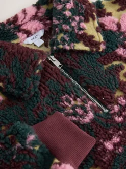 Floral vert - Sweat-shirt en polaire jacquard Teddy Borg à quart de zip