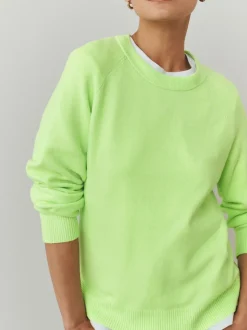 Fluro Vert - Pull super doux à manches longues à col rond