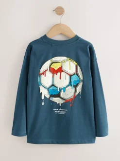 Football bleu moyen - T-shirt graphique décontracté en coton à manches longues (3-16ans)