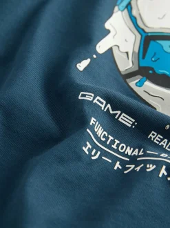 Football bleu moyen - T-shirt graphique décontracté en coton à manches longues (3-16ans)