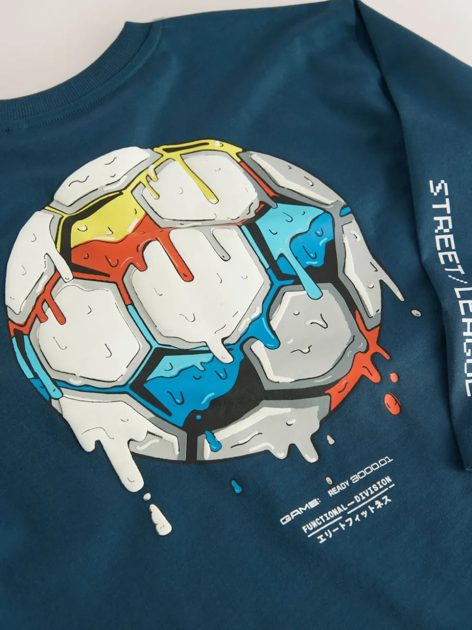 Football bleu moyen - T-shirt graphique décontracté en coton à manches longues (3-16ans)