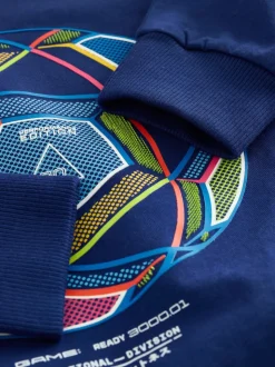 Football Bleu/Bleu canard/Noir - Lot de 3 T-shirts à manches longues coupe décontractée avec imprimé graphique (3-16ans)