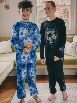 Football bleu/noir - Lot de 2 pyjamas à manches longues (3-16ans)