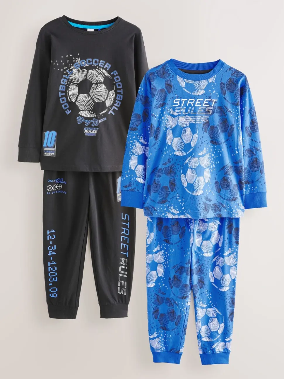 Football bleu/noir - Lot de 2 pyjamas à manches longues (3-16ans)