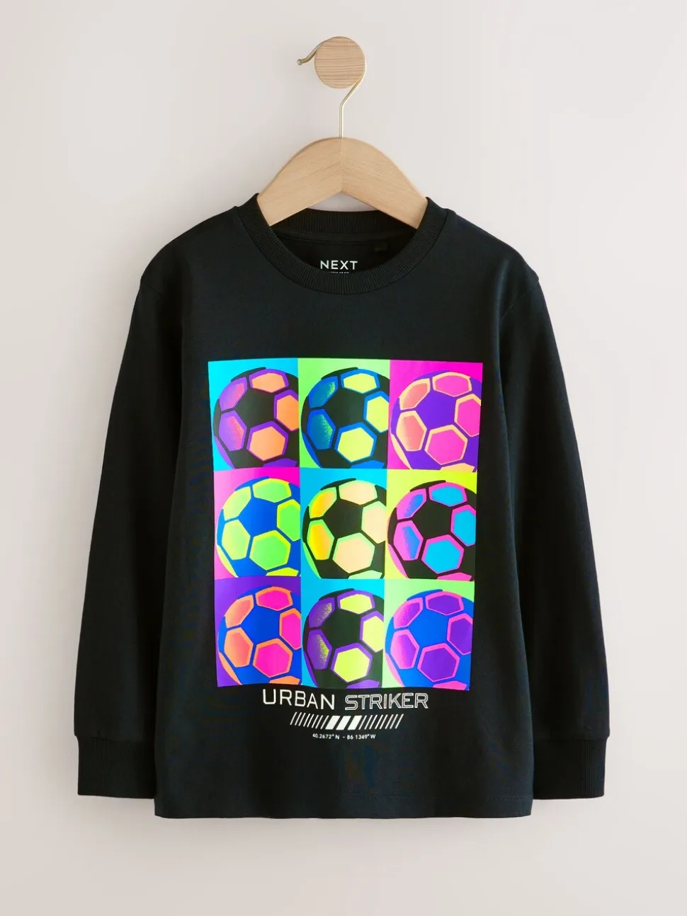Football Noir brillant - T-shirt à manches longues coupe classique imprimé (3-16ans)