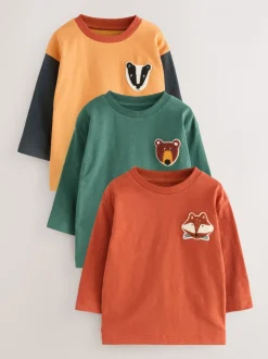 Forêt jaune ocre - T-shirts à manches longues avec appliqué, lot de 3 (3mois-7ans)