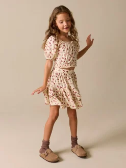 Fraise écrue - Ensemble chemisier et jupe à manches bouffantes (3-16ans)