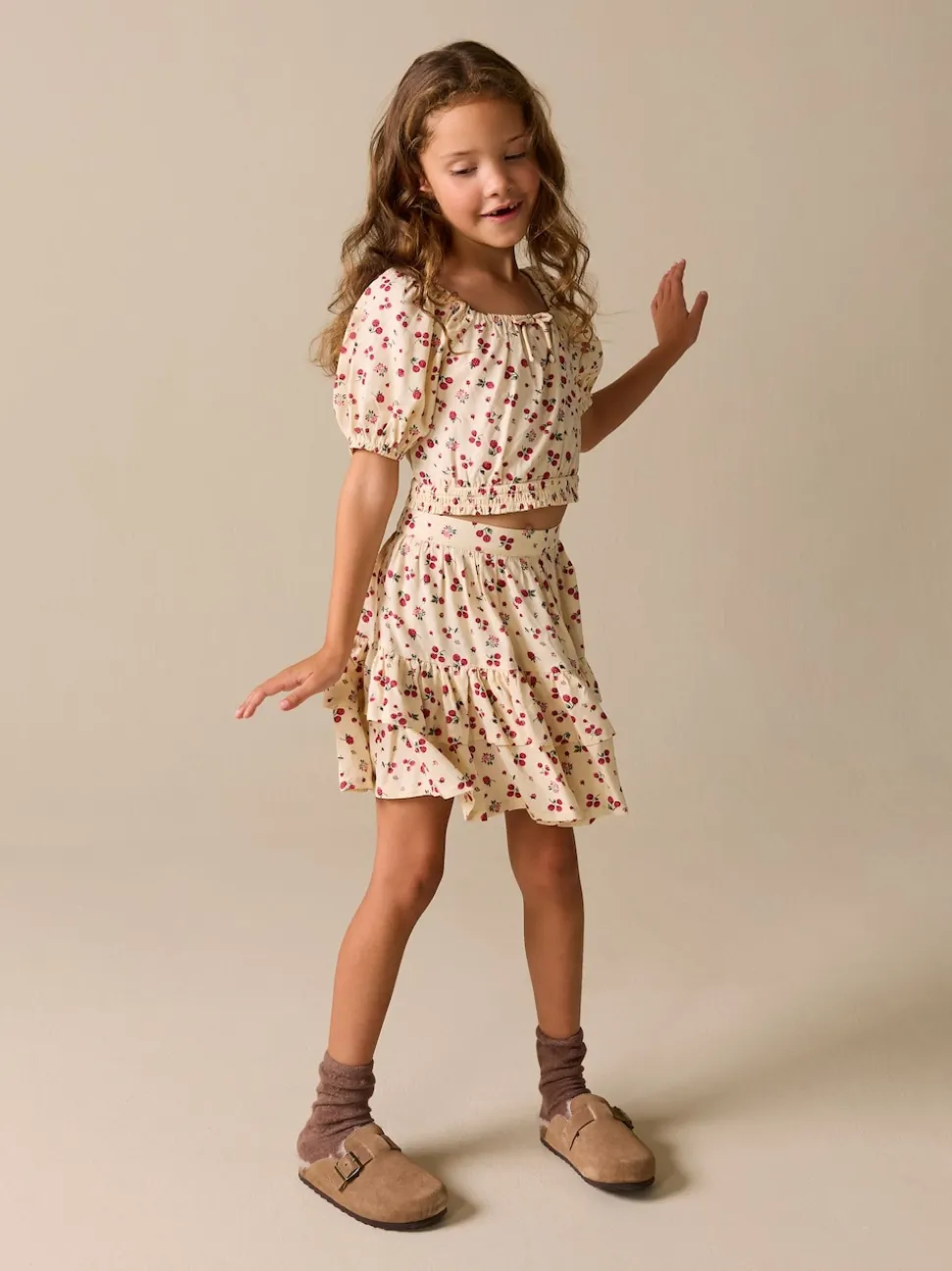 Fraise écrue - Ensemble chemisier et jupe à manches bouffantes (3-16ans)