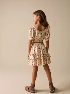 Fraise écrue - Ensemble chemisier et jupe à manches bouffantes (3-16ans)