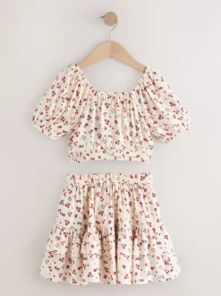 Fraise écrue - Ensemble chemisier et jupe à manches bouffantes (3-16ans)