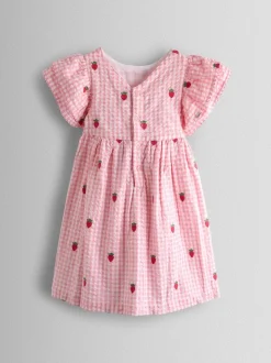 Fraise vichy rose - Robe JoJo Maman Bébé Fleuri Brodée à manches à volants