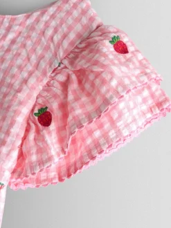 Fraise vichy rose - Robe JoJo Maman Bébé Fleuri Brodée à manches à volants