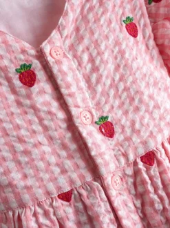 Fraise vichy rose - Robe JoJo Maman Bébé Fleuri Brodée à manches à volants