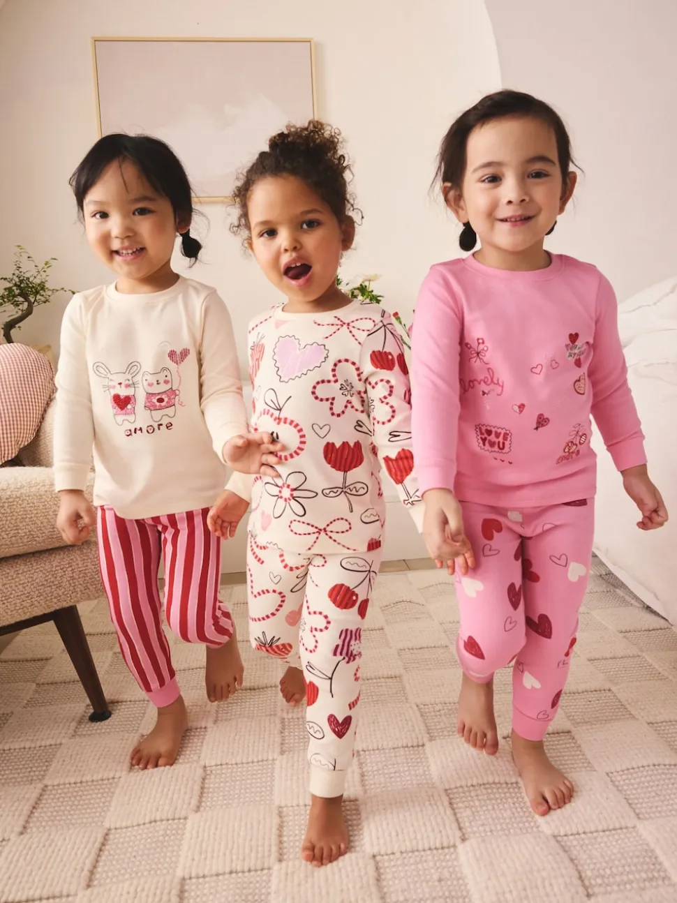 Galentines rose/rouge - Lot de 3 pyjamas Snuggle (9mois-12ans)