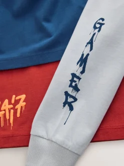 Gamer bleu marine/gris/rouge - Lot de 3 T-shirts à manches longues coupe décontractée avec imprimé graphique (3-16ans)