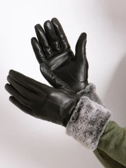 Gants Totes Isotoner en cuir pour femme avec poignets en fausse fourrure