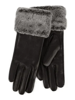 Gants Totes Isotoner en cuir pour femme avec poignets en fausse fourrure