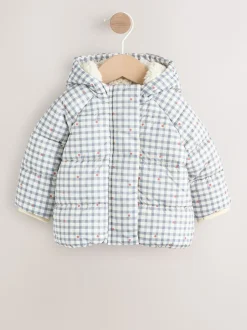 Gingham gris - Doudoune Bébé à capuche (0mois-2ans)
