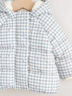 Gingham gris - Doudoune Bébé à capuche (0mois-2ans)
