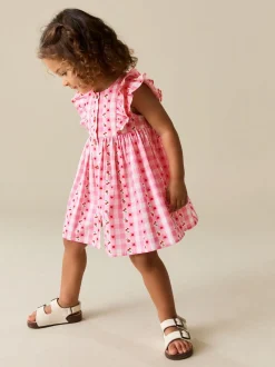 Gingham rose - Robe à manches à double volant (3mois8ans)