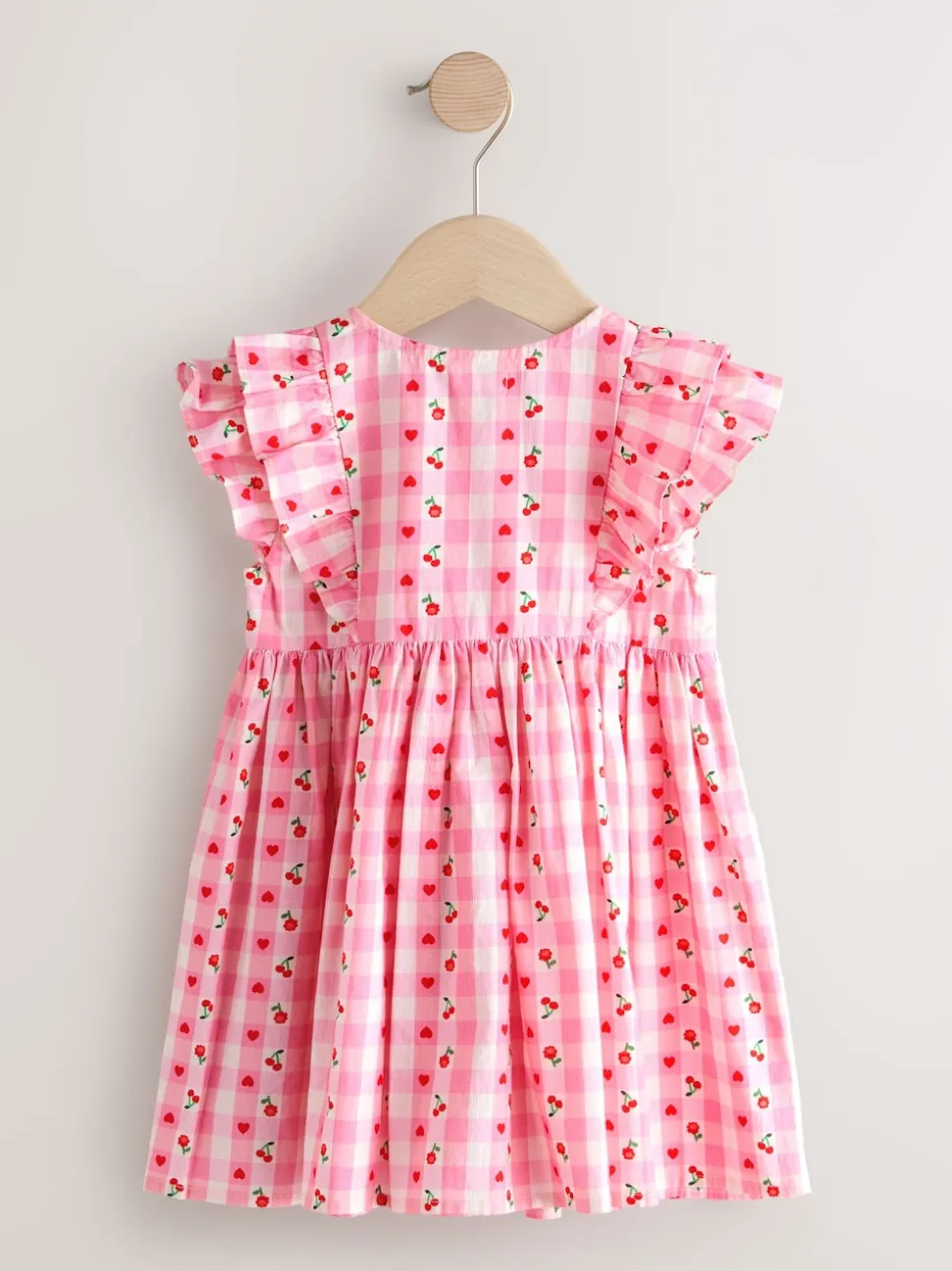 Gingham rose - Robe à manches à double volant (3mois8ans)