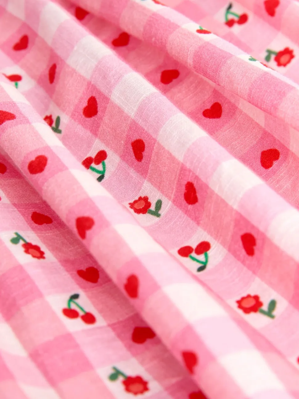 Gingham rose - Robe à manches à double volant (3mois8ans)