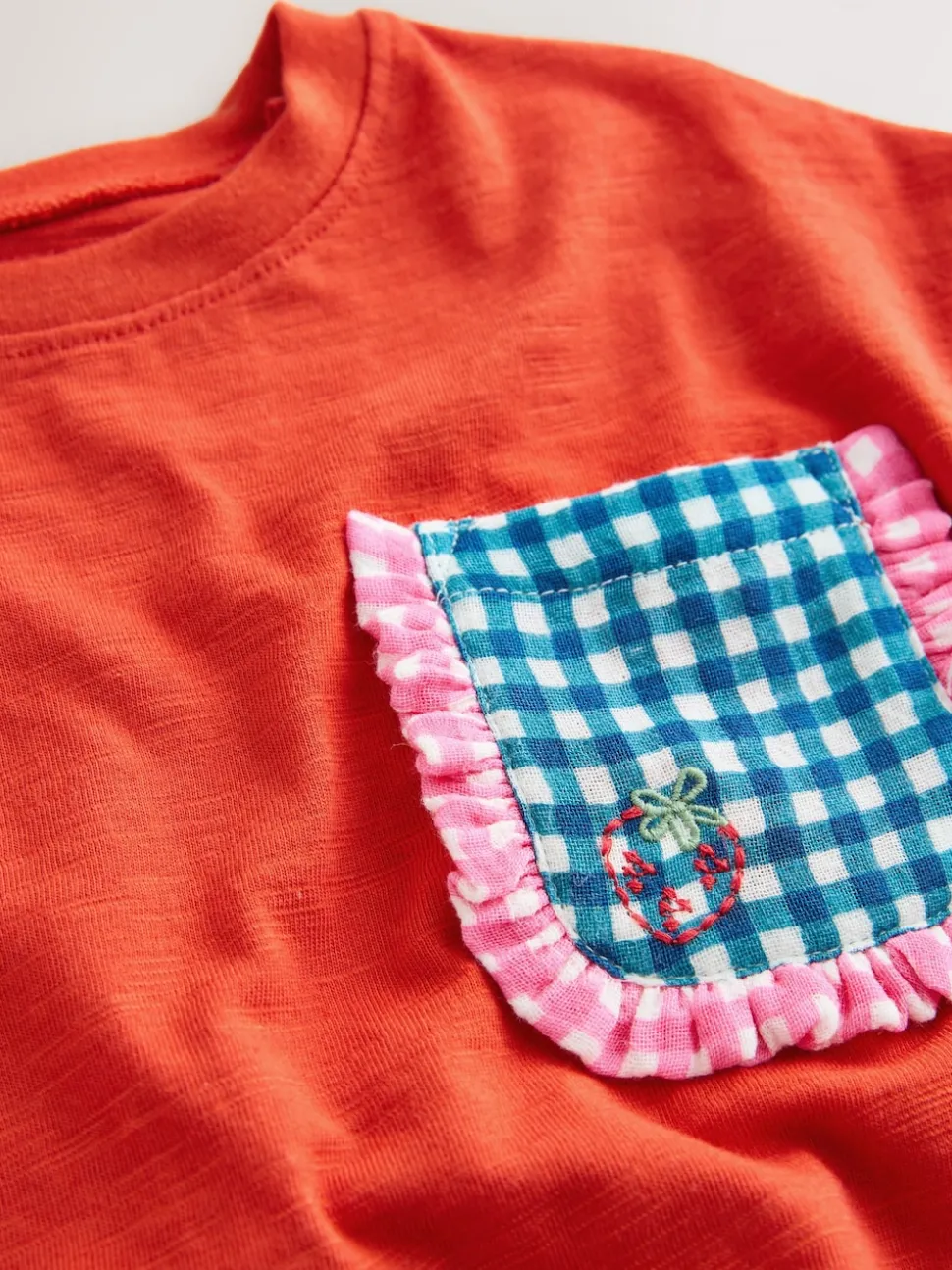 Gingham rouge - T-shirt à manches courtes avec poche (3mois7ans)