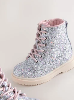 Glitter d'argent - Bottines à lacets