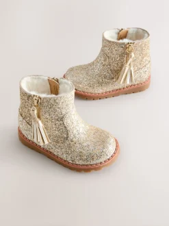 Glitter d'or - Bottines Chelsea zippées à glands