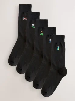 Golf noir - Paquet de chaussettes brodées amusantes 5