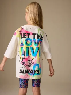 Graffitis bleu/blanc - Ensemble t-shirt et short cycliste (3-16ans)