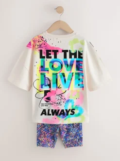 Graffitis bleu/blanc - Ensemble t-shirt et short cycliste (3-16ans)