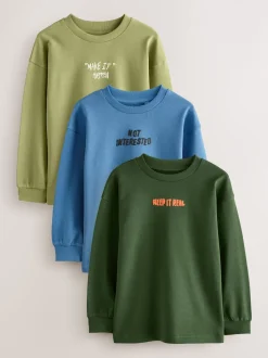 Graphique bleu/vert - T-shirts épais décontractés à manches longues Lot de 3 (3-16ans)