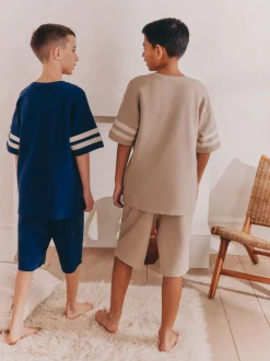 Grège/bleu marine - 100Pyjama court en coton % 2 Lot (3-16ans)