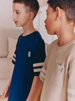 Grège/bleu marine - 100Pyjama court en coton % 2 Lot (3-16ans)