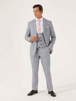 Gris - Ajusté - Skopes Fit Anello Carreaux Costume Veste