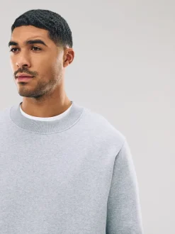 Gris - Ajustement régulier - Sweat-shirt épais à Col rond riche en coton