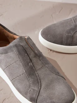 Gris - Baskets Signature sans lacets en cuir haut de gamme